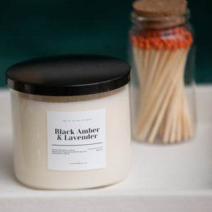 Black Amber & Lavender Scented 3-Wick Candle