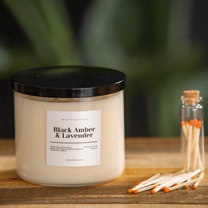 Black Amber & Lavender Scented 3-Wick Candle